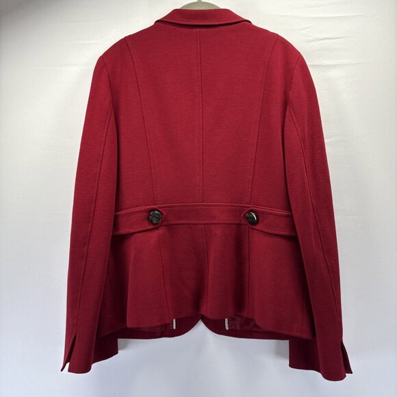 Talbots Womens Blazer Jacket Size 12 Solid Red Button Pockets Stretch Wool Blend - Picture 2 of 13